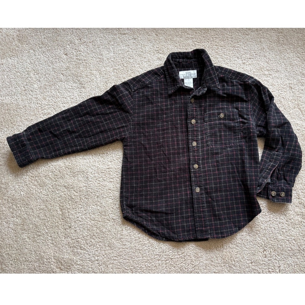 Field Gear Kids Boys Black Red Plaid Corduroy Button Down Shirt Size L 7 17730